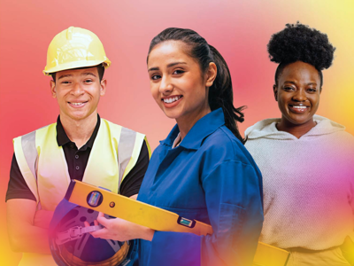 three people smiling